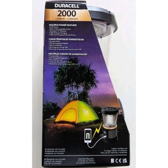 Duracell 2000 Lumens Tri-Power Rechargable Lantern Solar Power Built-In Battery - Picture 11 of 15
